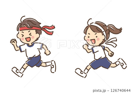 走っている体操服の男の子と女の子（徒競走） 126740644