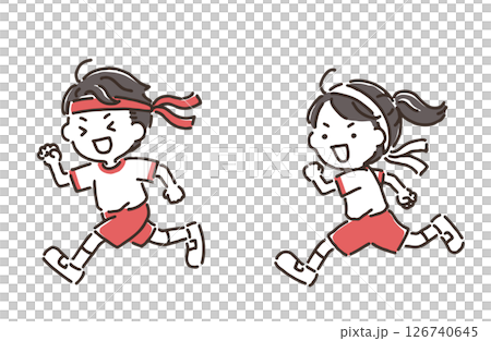 走っている体操服の男の子と女の子（徒競走） 126740645