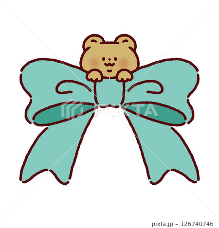 リボンからひょっこり顔を出すかわいいクマ 126740746