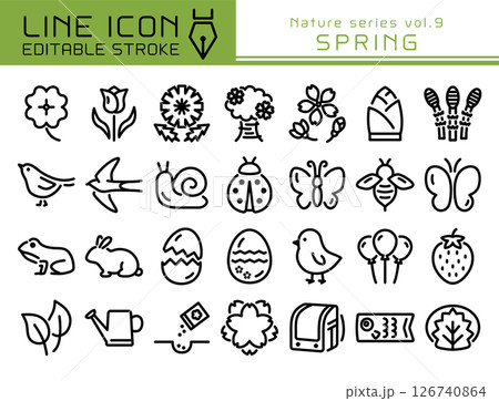 ラインアイコン　自然シリーズvol.9　春 126740864