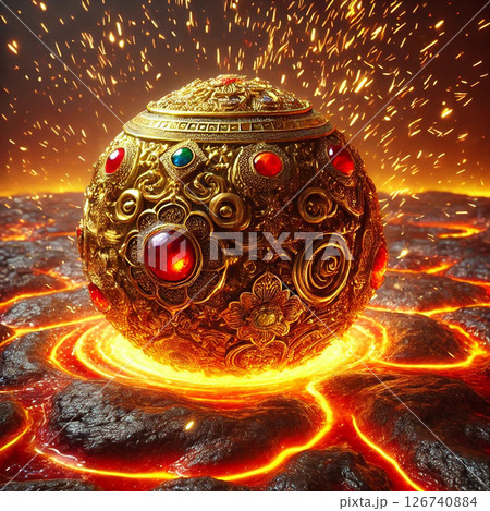 背景ポップ集中線マグマドロドロ3Dロゴアイコンイラスト金属球体！スピリチュアル玉！キャラクターの装備 126740884