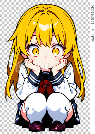 しゃがんで目を見開く金髪セーラー服女子高生 126741330