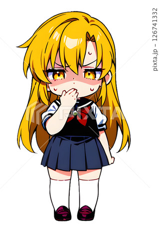 嫌悪を浮かべながら手で口を隠す金髪セーラー服女子高生 126741332