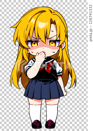 嫌悪を浮かべながら手で口を隠す金髪セーラー服女子高生 126741332