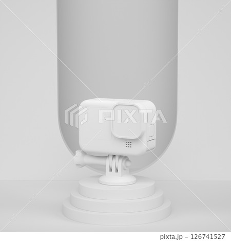 Abstract scene or podium with photo and video action camera on monochrome 126741527