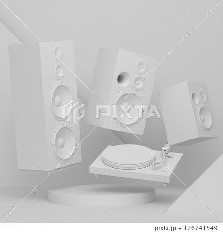 Abstract scene or podium with Hi-fi speakers and DJ turntable on monochrome 126741549