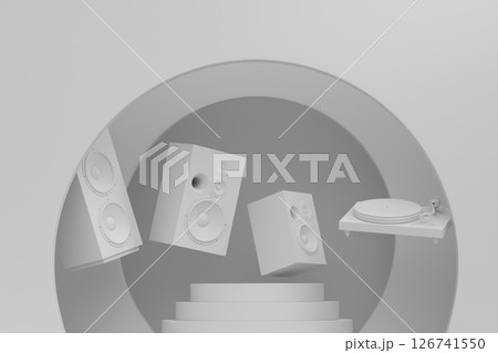 Abstract scene or podium with Hi-fi speakers and DJ turntable on monochrome 126741550