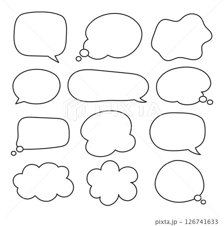 Speech symbol hand drawn talk and thinking. Bubble with clouds thin line set. Speech symbol hand drawn talk and thinking. Bubble with clouds thin line set. 126741633