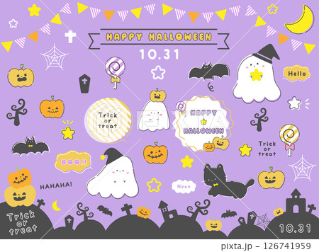 かわいいハロウィンの素材セット 126741959