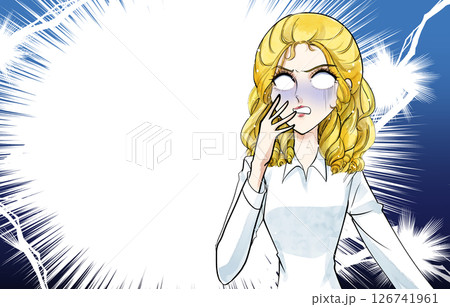 レトロ少女漫画風のショックを受ける女性 126741961