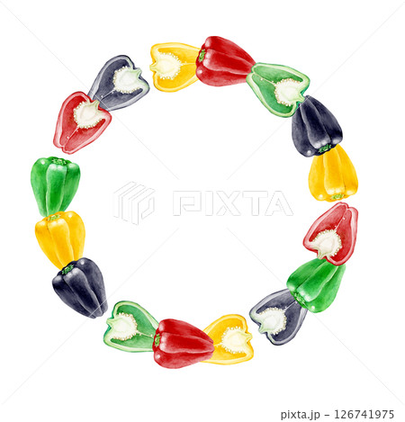 ピーマン 野菜 フレーム 水彩 イラスト ピーマン 野菜 フレーム 水彩 イラスト 126741975
