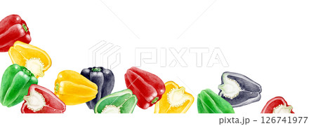 ピーマン 野菜 背景 フレーム 横長 水彩 イラスト ピーマン 野菜 背景 フレーム 横長 水彩 イラスト 126741977