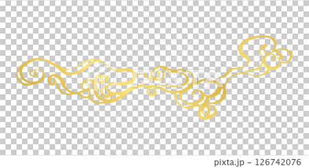 Japanese style gold ink brush line drawing illustration. Horizontal wave with swirls. Ocean or splash concept 126742076