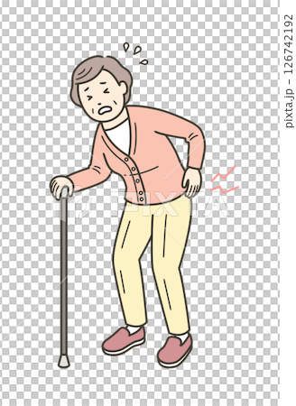 Illustration of an elderly woman with back pain 126742192