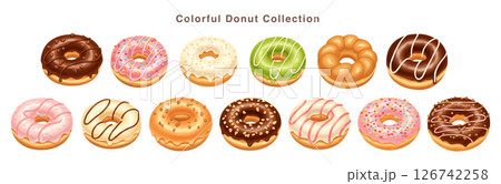 カラフルなドーナツの切り抜きイラスト素材セット 126742258