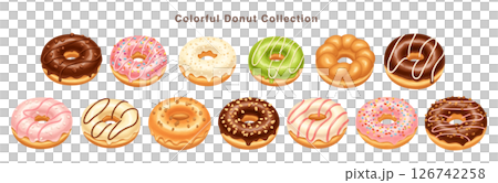 カラフルなドーナツの切り抜きイラスト素材セット 126742258