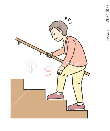 膝の痛みがあり辛そうに階段を上る高齢女性のイラスト 126743072