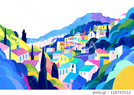 カラフルな街並みと楽しい暮らし(2Dイラスト)-3 カラフルな街並みと楽しい暮らし(2Dイラスト)-3 126743512