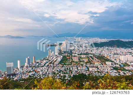 Panorama of Nha Trang city in Vietnam. Panoramic top view of Nha Trang town Panorama of Nha Trang city in Vietnam. Panoramic top view of Nha Trang town 126743763