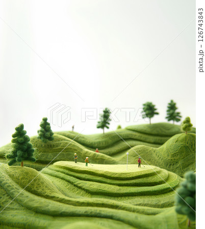 ゴルフ場でプレーする仲間たち（フェルト製作の3D） 126743843