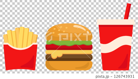 Hamburger, fries and juice Hamburger, fries and juice 126743931