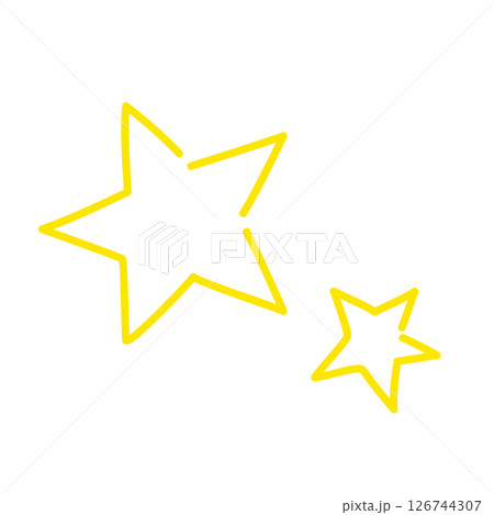 手描き風の黄色い星のイラスト – シンプルでポップな線画デザイン 126744307