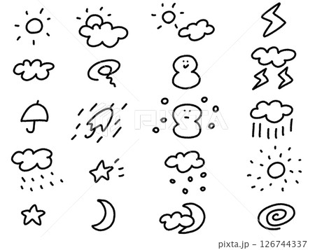 ゆるくて可愛い天気や星のアイコンセット 126744337
