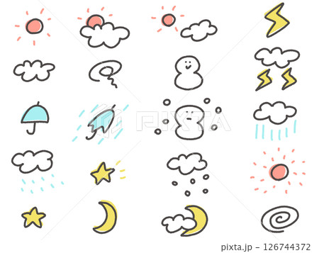 ゆるくて可愛い天気や星のアイコンセット ゆるくて可愛い天気や星のアイコンセット 126744372