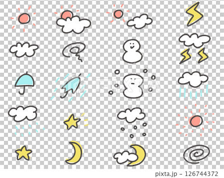 ゆるくて可愛い天気や星のアイコンセット ゆるくて可愛い天気や星のアイコンセット 126744372