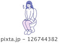 痔を患う女性がトイレの中にいるシンプルでポップなベクターイラスト 126744382