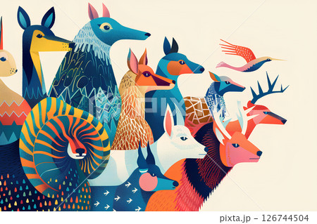 カラフルなアニマルたちの集合 カラフルなアニマルたちの集合 126744504