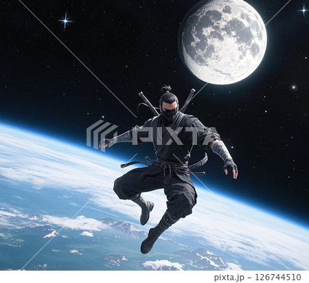 宇宙空間に浮かぶ黒装束の忍者 space ninja 宇宙空間に浮かぶ黒装束の忍者 space ninja 126744510