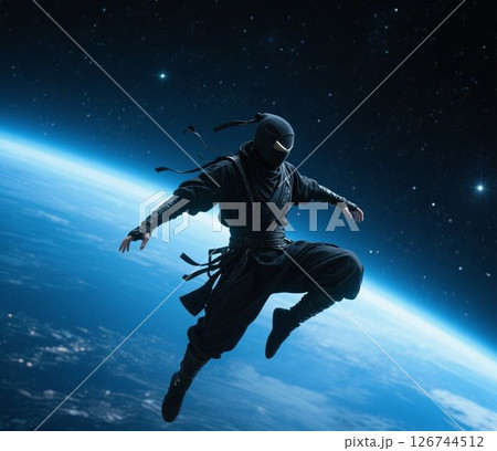 宇宙空間に浮かぶ黒装束の忍者　space ninja 126744512