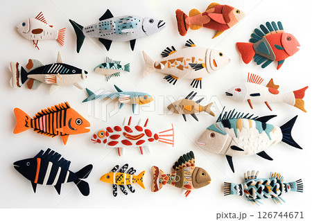 カラフルな魚たちのフェルトでできたアイコン集合 126744671