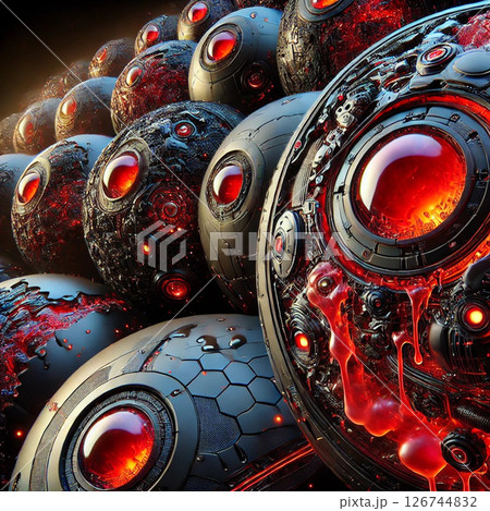 背景ポップ3Dロゴアイコンイラスト球体AIロボット機械！赤と黒のボール！近未来宇宙人風！ホラー怖い 126744832