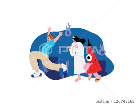 肝試しでオバケに追われる男性 126745169