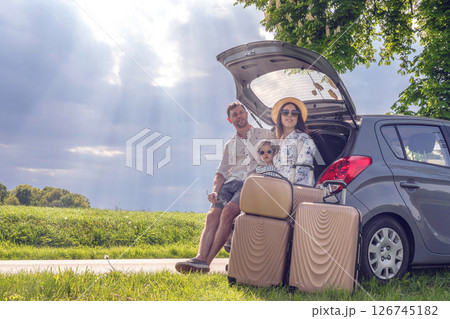 Child in car. Family vacation trip road. Seat travel freedom summer. 126745182