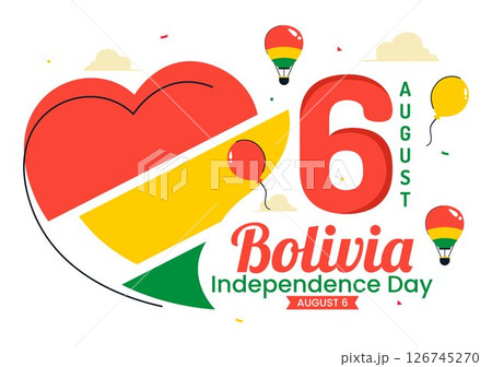 Bolivia Independence Day Vector Illustration on August 6, Featuring a Waving Flag and Ribbon in a Festive National Holiday Scene with Flat Background 126745270