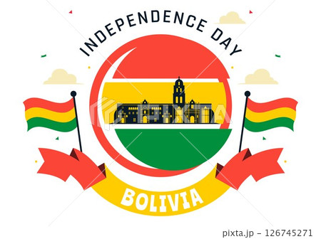 Bolivia Independence Day Vector Illustration on August 6, Featuring a Waving Flag and Ribbon in a Festive National Holiday Scene with Flat Background Bolivia Independence Day Vector Illustration on August 6, Featuring a Waving Flag and Ribbon in a Festive National Holiday Scene with Flat Background 126745271