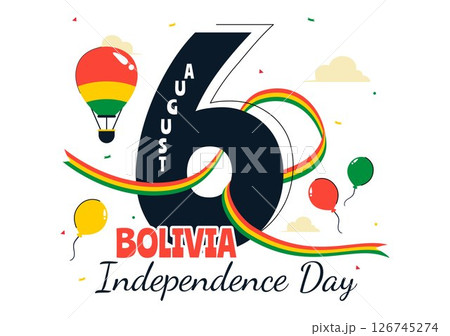 Bolivia Independence Day Vector Illustration on August 6, Featuring a Waving Flag and Ribbon in a Festive National Holiday Scene with Flat Background 126745274
