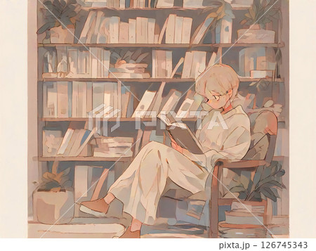 書斎で本を読む女性 126745343