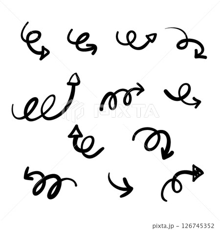 Hand-drawn Doodle Style Arrow Vector Outline Set 126745352