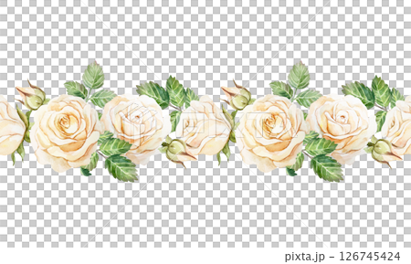 Roses seamless border. Vintage pastel flowers. Hand drawn watercolor illustration isolated on white. For birthday cards, valentines day, mothers day, wedding invitations, posters, wallpapers. Roses seamless border. Vintage pastel flowers. Hand drawn watercolor illustration isolated on white. For birthday cards, valentines day, mothers day, wedding invitations, posters, wallpapers. 126745424