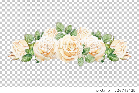 Roses horizontal banner. Vintage postcard. Hand drawn watercolor illustration isolated on white. For wedding invitations, birthday, mothers day, valentines day banners, posters. 126745429