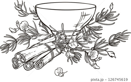 Cup of Rooibos Tea with Cinnamon Outline Illustration. Cup of Rooibos Tea with Cinnamon Outline Illustration. 126745619