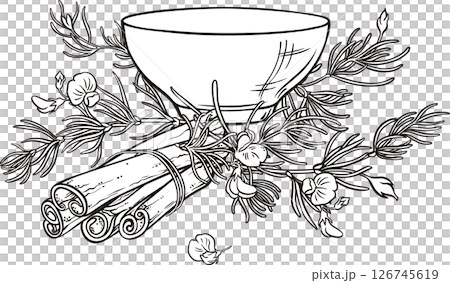 Cup of Rooibos Tea with Cinnamon Outline Illustration. Cup of Rooibos Tea with Cinnamon Outline Illustration. 126745619