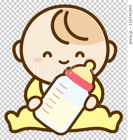 Baby and baby bottle 126745845