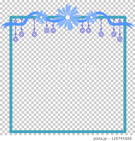 A square frame beautifully decorated with blue toned flowers 126745888
