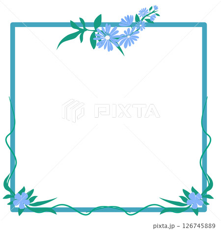 A square frame beautifully decorated with blue toned flowers 126745889