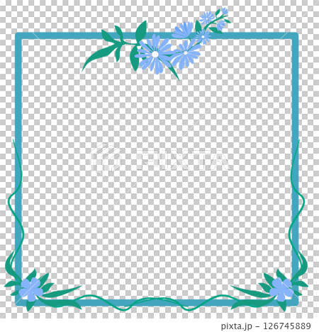 A square frame beautifully decorated with blue toned flowers 126745889